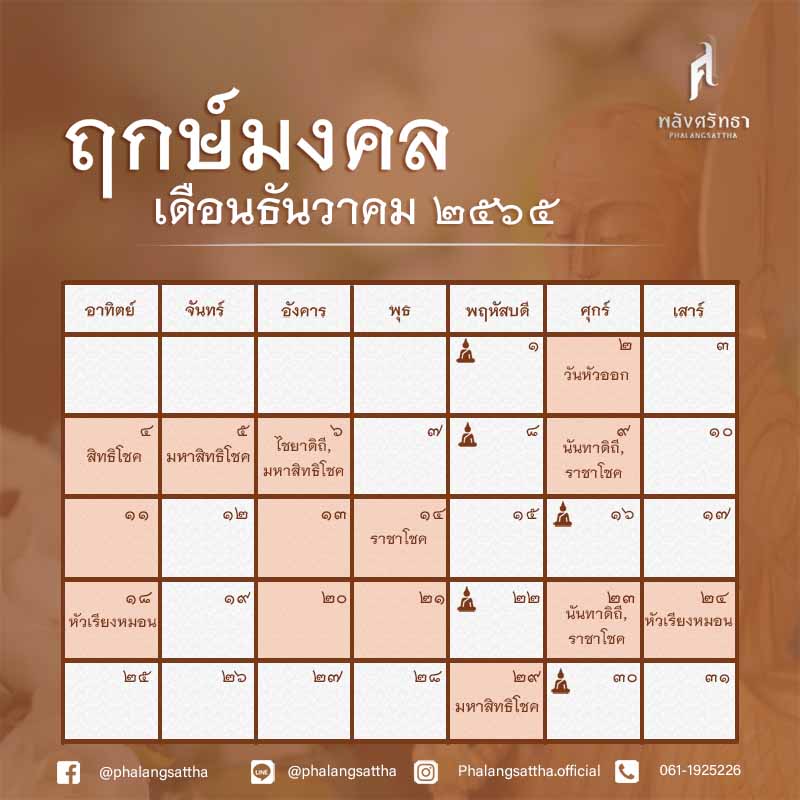 ฤกษ์ดีธันวาคม 2565